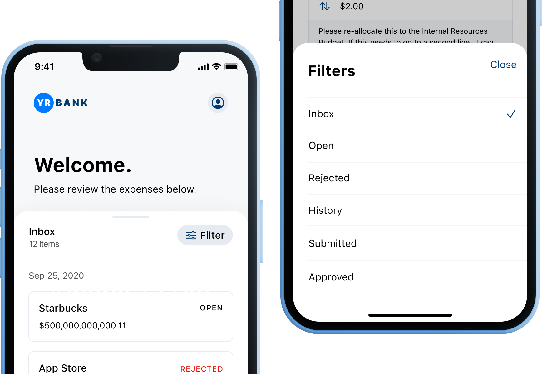 Expense Reporting mockup